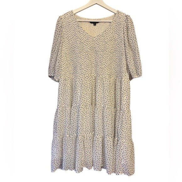 DAVI & DANI Dresses & Skirts - Black Polka Dots on a White Cream V-Neck Midi Dress